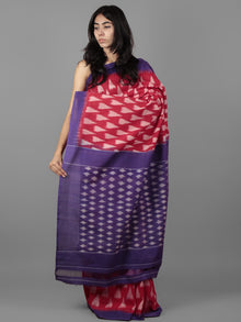 Red Purple Grey Ikat Handwoven Pochampally Mercerized Cotton Saree - S031701926