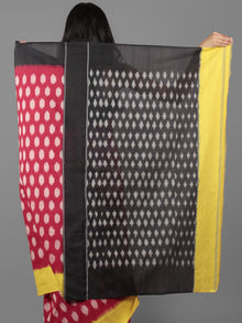 Maroon Yellow Black Ivory Ikat Handwoven Ganga Jamuna Border Pochampally Cotton Saree - S031701928