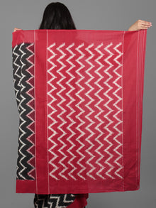 Black Ivory Maroon Double Ikat Handwoven Pochampally Cotton Saree - S031701931