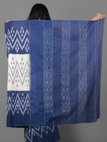 Blue Ivory Grey Ikat Handwoven Pochampally Cotton Saree - S031701932