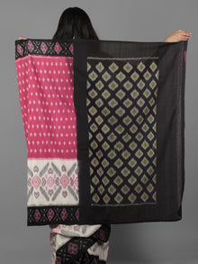Dark Pink Ivory Black Grey Ikat Handwoven Pochampally Mercerized Cotton Saree - S031701933