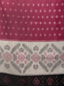 Dark Pink Ivory Black Grey Ikat Handwoven Pochampally Mercerized Cotton Saree - S031701933