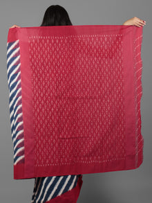 Deep Indigo Ivory Maroon Double Ikat Handwoven Pochampally Cotton Saree - S031701934