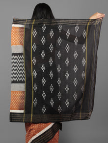 Rust Black Ivory Grey Ikat Handwoven Pochampally Cotton Saree With Zari Border - S031701935
