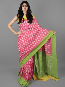 Pastel Pink Green Yellow Ikat Handwoven Ganga Jamuna Border Pochampally Cotton Saree - S031701936