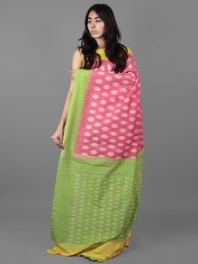 Pastel Pink Green Yellow Ikat Handwoven Ganga Jamuna Border Pochampally Cotton Saree - S031701936