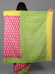 Pastel Pink Green Yellow Ikat Handwoven Ganga Jamuna Border Pochampally Cotton Saree - S031701936