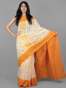 Orange Ivory Hand Shibori Dyed Cotton Mul Saree  - S031701954