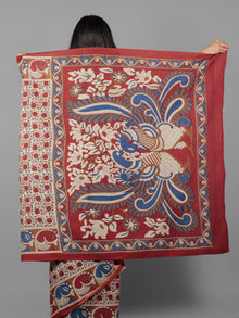 Beige Maroon Blue Hand Block Printed in Cotton Mul Saree With Kalamkaari Pallu - S031701955