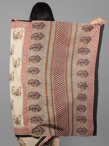 Beige Brown Black Maroon Hand Block Printed Cotton Mul Saree - S031701957