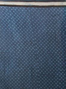 Indigo Ivory Black Bagru Dabu Hand Block Printed in Cotton Mul Saree - S031701960