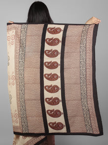 Beige Black Maroon Hand Block Printed Cotton Mul Saree - S031701962