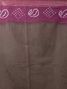 Cedar Brown Purple Ivory Hand Tie & Dye Bandhej Glace Cotton Saree With Resham Border - S031701967