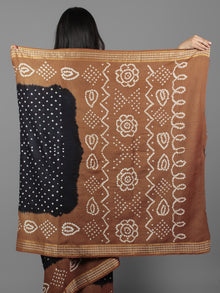 Deep Indigo Brown Ivory Hand Tie & Dye Bandhej Glace Cotton Saree With Resham Border - S031701968