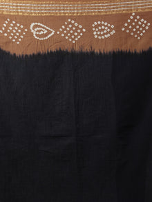 Deep Indigo Brown Ivory Hand Tie & Dye Bandhej Glace Cotton Saree With Resham Border - S031701968