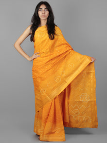 Orange Yellow Ivory Hand Tie & Dye Bandhej Glace Cotton Saree With Resham Border - S031701970