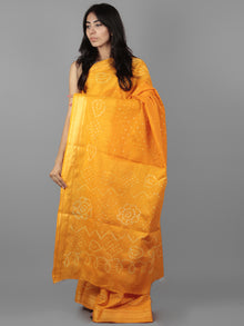 Orange Yellow Ivory Hand Tie & Dye Bandhej Glace Cotton Saree With Resham Border - S031701970
