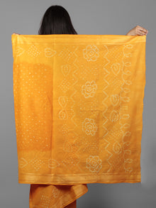 Orange Yellow Ivory Hand Tie & Dye Bandhej Glace Cotton Saree With Resham Border - S031701970