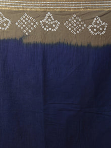 Royal Blue Cedar Brown Ivory Hand Tie & Dye Bandhej Glace Cotton Saree With Resham Border - S031701973