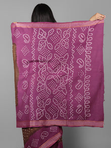 Brown Purple Ivory Hand Tie & Dye Bandhej Glace Cotton Saree With Resham Border - S031701974