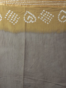 Grey Brown Ivory Hand Tie & Dye Bandhej Glace Cotton Saree With Resham Border - S031701975
