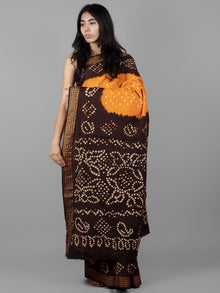 Orange Brown Ivory Hand Tie & Dye Bandhej Glace Cotton Saree With Resham Border - S031701977