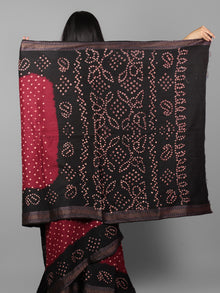 Maroon Dark Brown Ivory Hand Tie & Dye Bandhej Glace Cotton Saree With Resham Border - S031701978