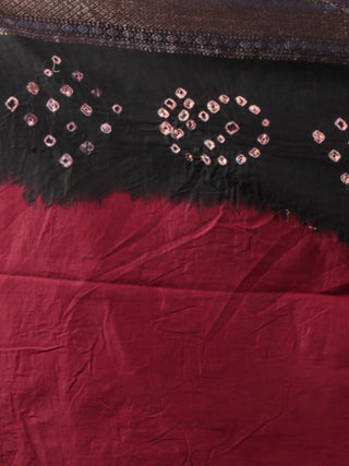 Maroon Dark Brown Ivory Hand Tie & Dye Bandhej Glace Cotton Saree With Resham Border - S031701978