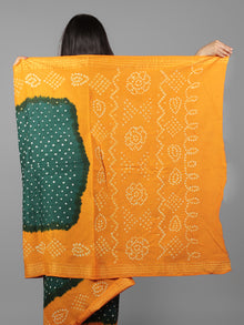 Green Orange Ivory Hand Tie & Dye Bandhej Glace Cotton Saree With Resham Border - S031701979