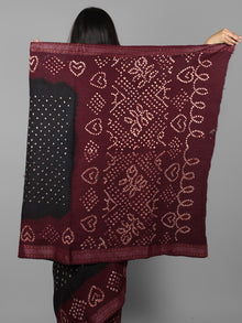Black Maroon Ivory Hand Tie & Dye Bandhej Glace Cotton Saree With Resham Border - S031701980