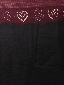 Black Maroon Ivory Hand Tie & Dye Bandhej Glace Cotton Saree With Resham Border - S031701980