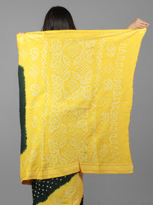 Green Yellow Ivory Hand Tie & Dye Bandhej Glace Cotton Saree With Resham Border - S031701983