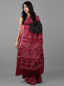 Black Maroon Ivory Hand Tie & Dye Bandhej Glace Cotton Saree With Resham Border - S031701984