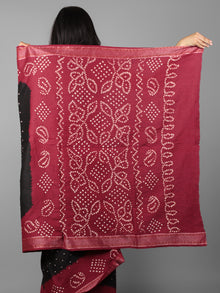 Black Maroon Ivory Hand Tie & Dye Bandhej Glace Cotton Saree With Resham Border - S031701984