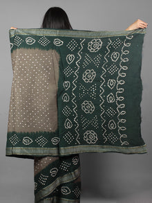 Grey Green Ivory Hand Tie & Dye Bandhej Glace Cotton Saree With Resham Border - S031701985