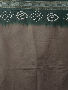 Grey Green Ivory Hand Tie & Dye Bandhej Glace Cotton Saree With Resham Border - S031701985