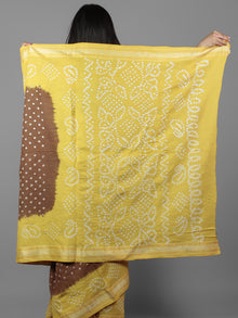 Brown Yellow Ivory Hand Tie & Dye Bandhej Glace Cotton Saree With Resham Border - S031701986
