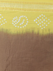 Brown Yellow Ivory Hand Tie & Dye Bandhej Glace Cotton Saree With Resham Border - S031701986