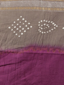 Purple Cedar Brown Ivory Hand Tie & Dye Bandhej Glace Cotton Saree With Resham Border - S031701988
