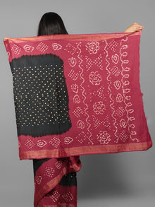 Dark Green Pink Ivory Hand Tie & Dye Bandhej Glace Cotton Saree With Resham Border - S031701989