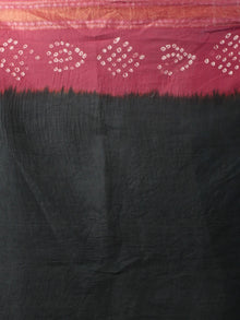 Dark Green Pink Ivory Hand Tie & Dye Bandhej Glace Cotton Saree With Resham Border - S031701989