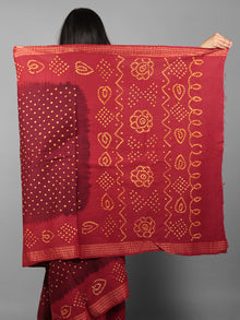 Brown Maroon Ivory Hand Tie & Dye Bandhej Glace Cotton Saree With Resham Border - S031701990