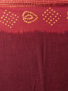 Brown Maroon Ivory Hand Tie & Dye Bandhej Glace Cotton Saree With Resham Border - S031701990
