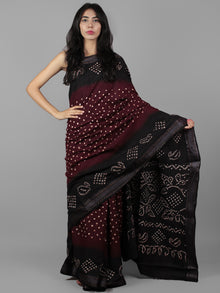 Maroon Black Ivory Hand Tie & Dye Bandhej Glace Cotton Saree With Resham Border - S031701993