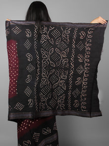 Maroon Black Ivory Hand Tie & Dye Bandhej Glace Cotton Saree With Resham Border - S031701993