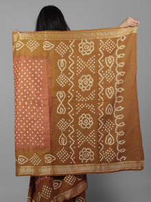 Rust Brown Ivory Hand Tie & Dye Bandhej Glace Cotton Saree With Resham Border - S031701995