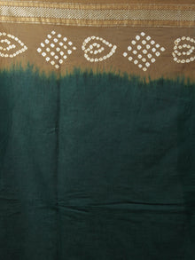 Green Cedar Brown Ivory Hand Tie & Dye Bandhej Glace Cotton Saree With Resham Border - S031701996