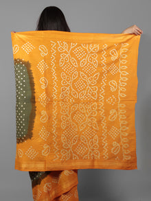 Green Orange Ivory Hand Tie & Dye Bandhej Glace Cotton Saree With Resham Border - S031701997