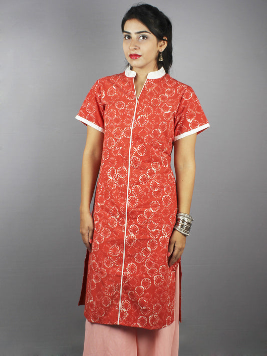 Red White Hand Block Printed Kurti- K0517019