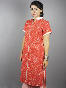Red White Hand Block Printed Kurti- K0517019